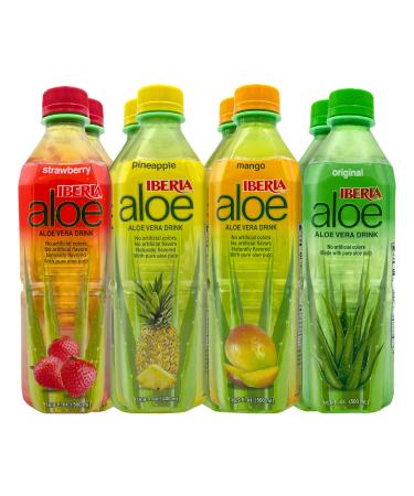 Iberia Aloe Vera Drink with Pure Aloe Pulp, Variety, (Pack of 8) 2 x Original, 2 x Mango, 2 x Pineapple, 2 x Strawberry Aloe Variety Pack