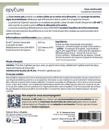 EPYCURE - Flat Stomach Treatment - Abdominal Fat Reduction Bloating Slim Silhouette - 100% Natural - Grape Seed Cayenne Pepper Probiotics - 1 Month - Vegan - Made in France - Buy Online on GoSupps.com