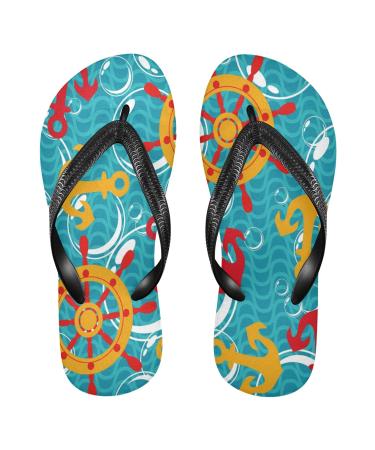 Mnsruu Nautical Sea Anchor Flip Flops Home Hotel Spa Bedroom Travel S for Men Women Small Multicolor