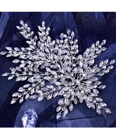 AMORARSI Rhinestone Leaf Wedding Hair Piece - Crystal Hair Accessories for Bride and Bridesmaids (Silver) - Buy Online on GoSupps.com