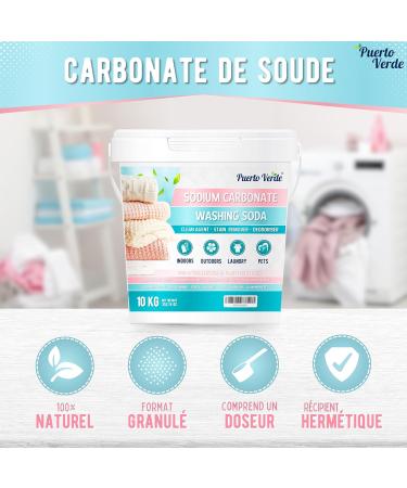 Puerto Verde Sodium carbonate 10 kg. Soap and household detergent. Degreaser stain remover and deodorizer. Pure soda carbonate of 100% natural origin. European production. - Buy Online on GoSupps.com