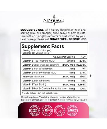 NEW AGE Vitamin B-Complex B5 Pantothenic Acid | B12 Methylcobalamin | B1 Thiamine | B6 Pyridoxine | B7 Biotin | B9 Folic | B3 Niacinamide - B Complex Liquid Drops, Made in USA Supplement - 4fl oz 2 Fl Oz (Pack of 2) - Buy Online on GoSupps.com