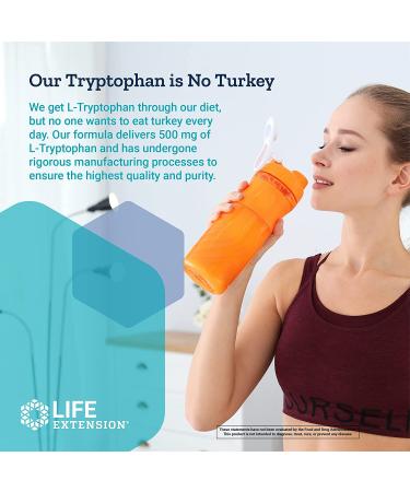 Life Extension L-Tryptophan 500mg - Promotes Healthy Sleep & Satiety - 90 Vegetarian Capsules - Buy Online on GoSupps.com