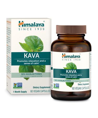 Himalaya Kava Herbal Supplement for Relaxation and Calm 30% Kavalactones Vegan Gluten Free 400 mg Kava Root Extract 60 Capsules