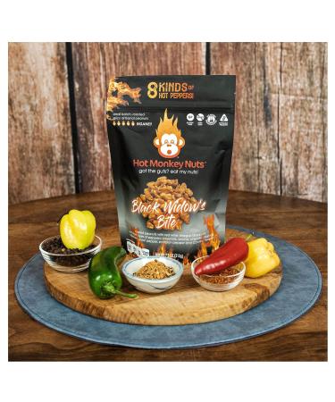 Hot Monkey Nuts - Spicy Roasted Peanuts with Red Wine Vinegar and Black Lava Salt Individual Packs - Black Widow's Bite - Buy Online on GoSupps.com