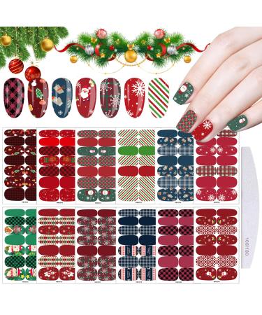 EBANKU 12 Sheets Christmas Full Wraps Nail Stickers Self Adhesive Nail Art Stickers Snowman Snowflake Nail Wrap Decals Manicure Nail Art Decoration for Women Girls with 1pc Nail File