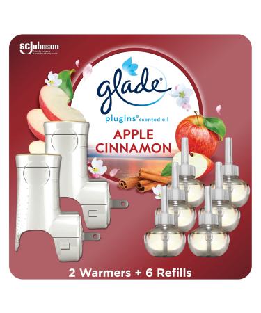 Glade PlugIns Refills Air Freshener Starter Kit, Scented and Essential Oils for Home and Bathroom, Apple Cinnamon, 4.02 Fl Oz, 2 Warmers + 6 Refills
