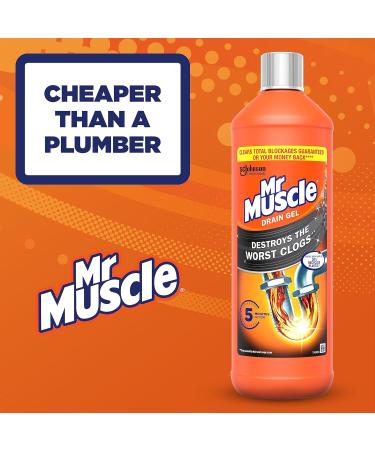 Mr Muscle Drain Unblocker Sink & Drain Cleaner Fast Acting Heavy Duty Drain Gel Dissolves Clogs Works 3x Better Than Bleach Safe for All Pipes 1L - Buy Online on GoSupps.com