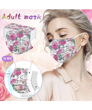 SDFRK 50-Piece Adult Floral Design 3-Layer Face Masks - Breathable Cloth Bandana Scarf for Nose and Mouth Protection - Colorful 3D Rose Print - Buy Online on GoSupps.com