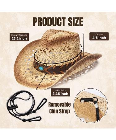 Western Style Cowboy & Cowgirl Straw Hat with Bull Bead Band - Beige - Buy Online on GoSupps.com