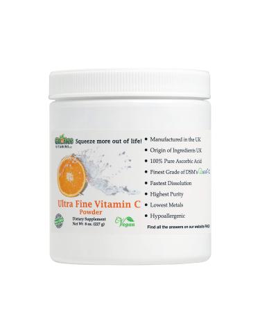 GMO Free Vitamins - Ultra Fine Vitamin C Powder Made in UK UK Ingredients - Highest Grade of Quali-C L-Ascorbic Acid for Maximum Bioavailability Vegan (8 oz.) 8 Ounce (Pack of 1)