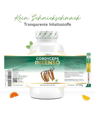 Cordyceps Mushroom 180 Capsules - 650mg CS-4 Extract | 40% Bioactive Polysaccharides | High-Dose Vegan Supplement - Laboratory Tested - Buy Online on GoSupps.com