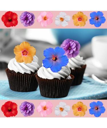 24 x Precut Hawaiian Multicolour Flower Edible Wafer Paper 2D Floral Cupcake Topper Decoration For Cakes