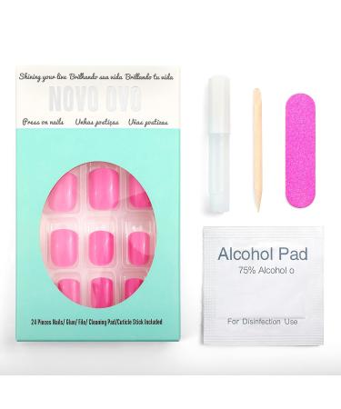 Novo Ovo Neon Pink Press-On Nails | Short Corner Oval Fake Nails | Artificial Fingernails with Glue - Super Freaky Style - Buy Online on GoSupps.com