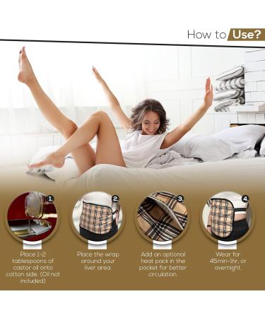 Organic Castor Oil Pack Wrap | Reusable & Mess-Free | Universal Fit for Liver Detox | Adjustable Elastic Strap | Includes Plaid + Bag - (Castor Oil Not Included - Buy Online on GoSupps.com