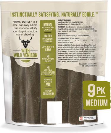 Purina Prime Bones Venison Dog Chew Sticks - 9 Count Medium/Large Natural Treats - Buy Online on GoSupps.com