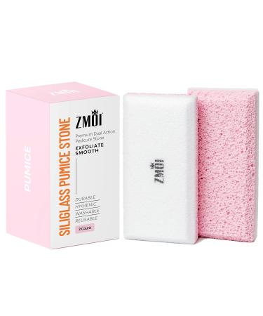 ZMOI Glass Pumice Stone Callus Remover for Feet Elbows Hands and Knees Spain Made - 2 in 1 Pedicure Exfoliator and Scrubber for Rough Hard Skin (Pink Color) Pink - 2 Count ( Pack of 1)