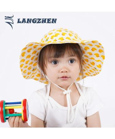 LANGZHEN Beach Sun Protection Hat for Baby Girls | Adjustable Toddler Kids Wide Brim Summer Play Hat | Duckling-yellow 4-8 Years - Buy Online on GoSupps.com