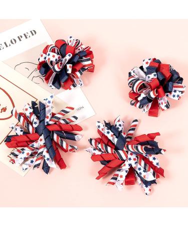Patriotic 4th of July Korker Hair Bow Clips for Girls - Red White Blue Stars Stripes Ribbon Alligator Barrettes - Kids Xmas Gift - Buy Online on GoSupps.com
