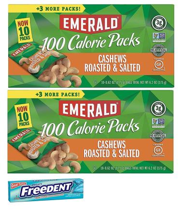 Emerald Cashews Roasted and Salted 100 Calorie Packs. Healthy, Low Carb Protein Snacks. Includes 2 Boxes Plus a 5 Pack Gum Sample. - Buy Online on GoSupps.com