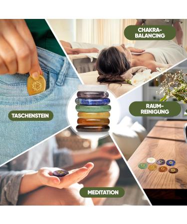 Puraja Premium Chakra Set | 7 Gemstones for Healing | Handmade Chakra Stones with Engraved Symbols | Perfect for Meditation - Buy Online on GoSupps.com
