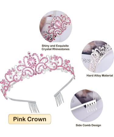 Dazzling Pink Crystal Crown Tiara with Comb - Perfect for Women and Girls | Ideal for Wedding, Birthday, or as a Gift - By Dicodoum (1 Pack) - Buy Online on GoSupps.com