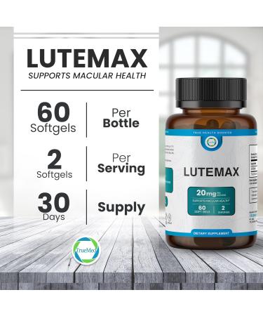 Lutemax 20mg 30 Days Supply Eye Supplement - Supports Macular Health Vision Clarity Heart Health Protects Eyes from Blue Light & Photons Antioxidant Protection GMP Certified 60 Softgel. 1 Count (Pack of 60) - Buy Online on GoSupps.com