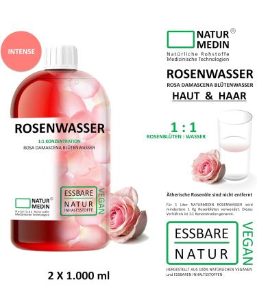 Rose Water Intense 2000 ml (2 x 1000 ml) - 100% Natural Edible Skin & Hair Care | NATURMEDIN  - Buy Online on GoSupps.com
