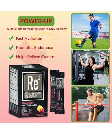 Re3 Electrolyte Powder Packets - Sugar-Free Strawberry Lemonade | Rehydrate Replenish Recover | 6 Cal 2 Carbs Essential Vitamins & Minerals - Buy Online on GoSupps.com