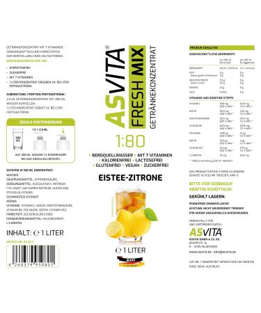 ASVITA Beverage Concentrate Fresh Mix 1:80 - 1L Bottle with Dosing Pump | Sugar-Free Drink Syrup | 26 Delicious Flavors (Iced Tea Lemon) - International Shipping - Buy Online on GoSupps.com