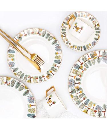 Ceramic 8 Piece Porcelain Dinnerware Set Creative Hand-Painted Dinner Plate Sets Home Kitchen Ceramic Dish for Steak Spaghetti Waffle Salad Ceramic Dinner Plates (N