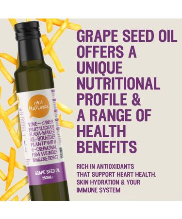 I'M A NATURAL Grape Seed Oil (250ml) Vegan Cold Pressed Grapeseed Oil Cooking Oil for Healthy Snacks & Meals Vitamin E/Antioxidant Rich Grape Seed Oil Bottle - Genuine I'm A Natural Grape Seed Oil - Buy Online on GoSupps.com