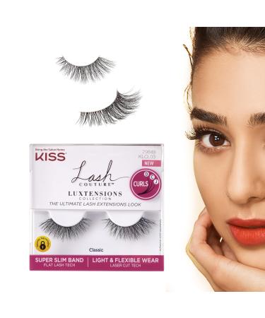 KISS Lash Couture Luxtension False Eyelashes 'Strip 03 Classic' 14 mm Includes 1 Pair Contact Lens Friendly Easy to Apply Reusable Strip Lashes