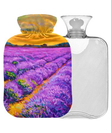 Naanle hot water bottle with cover lavender fields Transparent hot water bottle heat bottle for back pain relief handfoot warmer neck warmth and cold therapy 1l