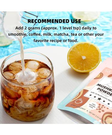 10 Mushrooms Powder, Mushroom Supplement Blend for Coffee, Beverages & Smoothies, Natural Focus, Energy & Immune Support Supplement - 3.53 oz / 100g - Buy Online on GoSupps.com