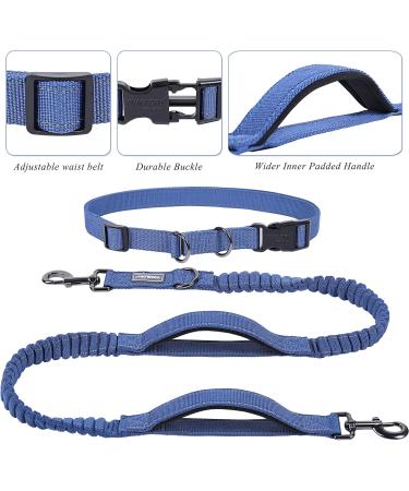 Vivaglory Free-Handed Dog Leash - Double Anti-Shock Bungees & Padded Handles | Reflective Waist Running Leash for Medium & Large Dogs | Navy/Black - Adjustable 65-120cm - Buy Online on GoSupps.com