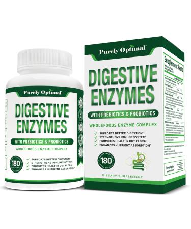 PURELY OPTIMAL Premium Digestive Enzymes Plus Prebiotics & Probiotics - 180 Capsules