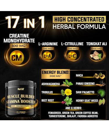 Muscle Builder Supplement with Creatine & Tongkat Ali - Boost Strength Stamina & Energy - 120 Capsules for 2-Month Supply - International Shipping Available - Buy Online on GoSupps.com