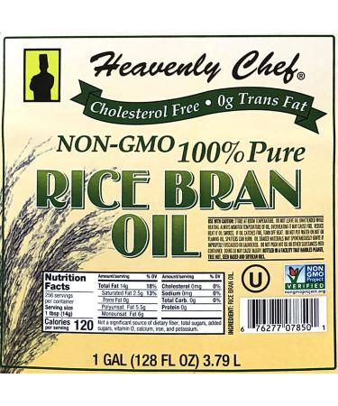 RICE BRAN OIL | 1 Gallon (128 Ounces) | Kosher | All- Natural  Made from 100% Non-GMO Rice | Rich in Vit E and Gamma Oryzanol | Unfiltered  No Trans Fat and Heart Healthy | by Heavenly Chef - Buy Online on GoSupps.com