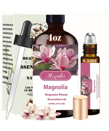 Magnolia Essential Oil - Magnolia Oil 4 Fl Oz & Magnolia Essential Oil Roll On 10ML Essential Oil Set for Humidifier Home Fragrance Bath Cleaning Massage Yoga Candle Making DIY Soap Perfume Mangnolia