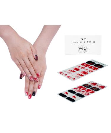 DANNI & TONI 28 Stickers Semi Cured Nail Wraps Soft Self-Adhesive Gel Nail Stickers Salon-Quality Gel Nail Polish Strips Manicure Stickers Set (Crime Scene)
