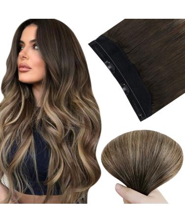 Easyouth Wire Hair Extensions Balayage Real Hair Wire Extensions 20 Inch 100g Secret Wire Human Hair Extensions Ombre Black to Brown and Blonde 20 Inch 1-Wire #1B/6/27