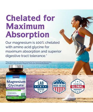 Innate Vitality Magnesium Glycinate 1000mg Per Serving | 140mg Elemental Magnesium Supplement - High Absorption Non Buffered Non-GMO & No Gluten - Nerve Bone & Heart Health - 240 Caps - Buy Online on GoSupps.com