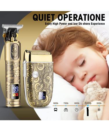 RESUXI Hair Clippers & Electric Razor Set - Cordless Trimmers Grooming Kit with LCD Display, Waterproof Design, 2 Foil Heads, 2 Speeds - Gold - Buy Online on GoSupps.com