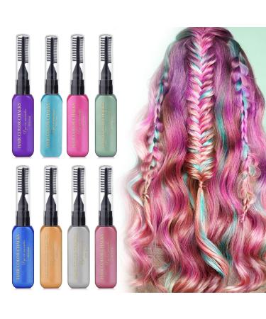 8 Colours Hair Chalk Combs Washable Temporary Hair Colour Dye for Kids Boys Girls Women Change Eyebrows and Eyelashes Colour Great Gift for Carnival Birthday Cosplay Halloween Christmas