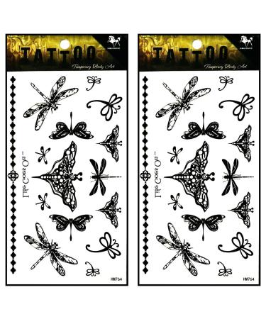 Tattoos 2 Sheets Butterfly Dragonfly Vine Chain Necklace Art Fantasy 3D Tattoo Waterproof Stickers Removable Temporary Body Arm Fake Art Sticker Party 18.