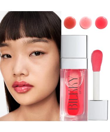 BILKKY Hydrating Lip Oil  Plumping Lip Gloss  Moisturizing Tinted Lip Glow Oil  Transparent Lip Plumper Gloss  Long Lasting  Nourishing  Non-sticky Cherry