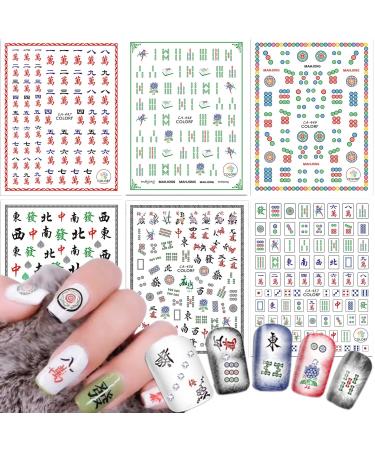 Mahjong Nail Art Stickers  3D Self-Adhesive Nail Sticker Holographic Funny Chinese Mahjong Playing Cards Game Nail Art Decals Design for Women Girls Manicure Decoration  Acrylic Lucky Nail Art Tips