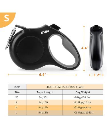Fida Retractable Dog Leash 16ft Heavy Duty for X-Small to Large Dogs up to 110 lbs - Tangle Free, One-Hand Brake - Small Black - Buy Online on GoSupps.com