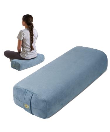 Florensi Yoga Bolster Pillow - Luxurious Velvet Bolster for Restorative Yoga - Large Rectangular Cushion with Carry Handle - Supportive Meditation Cushion - Machine Washable Cover and Carry Handle Light Blue